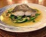 A picture of step 6 of Ragout of sautéed turbot with Serrano ham, spring vegetable and pea shoots.