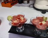 A picture of step 3 of Watermelon mocktail with kulfi ice cream.
