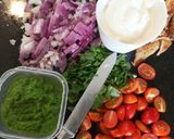 A picture of step 1 of Chicken, Chickpeas in refreshing coriander yogurt sauce.