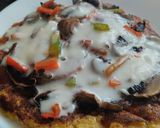 Foto del paso 7 de la receta: Pizza de champiñones y pimientos con masa de zanahoria y coliflor🍕🧀🍳🥕🍄‍🟫🫑