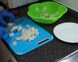 A picture of step 1 of Ceviche with Abalone, Shrimp, Conger, and Mango.