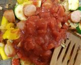 A picture of step 9 of My Quick smoked Sausage & Veg in a BBQ sauce.💚.