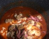 A picture of step 7 of Jollof spaghetti (restaurant version).