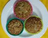 A picture of step 7 of Vegan banana nut muffins- with crunchy oat topping.