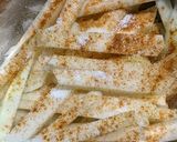 A picture of step 2 of Air fryer Kohlrabi Fries.