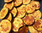 A picture of step 2 of spicy egg plant fry.