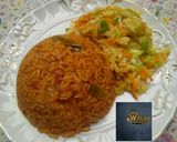 A picture of step 3 of Jollof Rice with Salad.