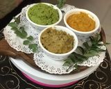 A picture of step 3 of CHUTNEY PARTY : 1. Green Peas 2. Onions & Curry Leaves 3. Peanuts Chutney.