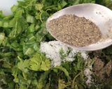 A picture of step 3 of Jingalov hats Armenian herb stuffed flatbread .
