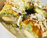 Foto del paso 4 de la receta: CANELONES DE 🥞PANQUEQUES 🥞 VERDES RELLENOS DE 🍖JAMÓN Y QUESO 🧀😋🤩👏