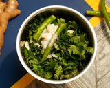 A picture of step 5 of Ram ladoo with mint coriander chutney.