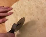 A picture of step 1 of Hawaiian pizza waffle / pizza flip.