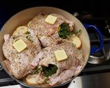 A picture of step 9 of Roasted Cornish Hens over French Breads with a Rich Creamy Top.
