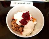 A picture of step 2 of My Granola wth dried Papaya coconut, Mango also Greek yogurt. 😉.