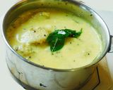 A picture of step 5 of Taro in buttermilk curry (kadi, Morkuzhambu in tamil).