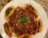 A picture of step 4 of Spaghetti and Jumbo Shells Stuffed with Beef (Spaghetti and Stuffed Shells).