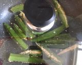 A picture of step 1 of Paneer stuffed bhindi.