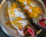 A picture of step 1 of Koi Jhaal or Climbing Perch in Mustard paste.