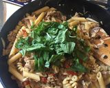 A picture of step 7 of Pasta with Spicy Sausage, Sun-dried Tomatoes & Basil.