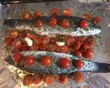A picture of step 2 of Sea Bass with cherry tomatoes al cartoccio.