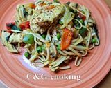 A picture of step 16 of Chicken Lo Mein C&G.