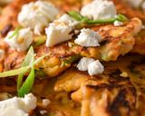 A picture of step 5 of Cannellini Bean & Carrot fritters withCrumbled feta.