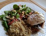 Foto del paso 6 de la receta: Idea de comida saludable:Ensalada de escalivada, con quinoa, boniato, setas y huevo poché