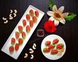 A picture of step 8 of Watermelon-shaped Kaaju Sweets.