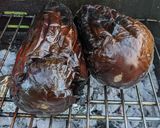 A picture of step 1 of BBQ babaganoush (smoky aubergine dip).