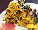 A picture of step 10 of Gujarati Khandvi.