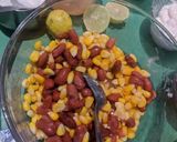 A picture of step 3 of Mexican corn and bean chaat.