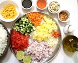 A picture of step 1 of Thai style fried rice with pineapple.