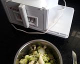 A picture of step 2 of Broccoli base Pizza cups.
