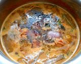 A picture of step 23 of Tamilnadu Thali - rice, sambar, mor kuzhambu, beetroot poriyal, payasam, buttermilk for lunch.