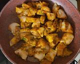 A picture of step 7 of Curry chicken enchiladas (includes overnight marinading).