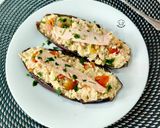 Foto del paso 7 de la receta Berenjena rellena de ensalada de cous cous con ventresca de atún