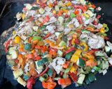 Une image de l'étape 22 de Poulet mariné grillé aux poivrons et courgette.