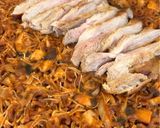 A picture of step 14 of Fideuá with Pork Secreto and Mushrooms.