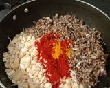 A picture of step 4 of Kelphool (banana flower) & Val bhaji.