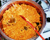 A picture of step 3 of Jollof rice with sauced chicken 😋😋.