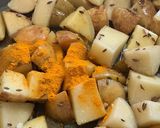 A picture of step 3 of New Potatoes & Dill leaves stir fry.