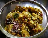 A picture of step 5 of Vankaya vepudu (brinjal stir fry).