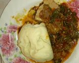 A picture of step 6 of Pounded yam with vegetable soup.