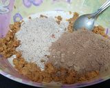 A picture of step 4 of Besan laddo with gud powder.