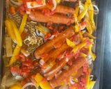 A picture of step 3 of Baked sausage, pepper & onions.