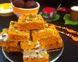 A picture of step 7 of Besan or Gur ki Burfi.
