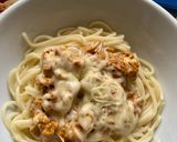 A picture of step 2 of Creamy spaghetti from left over Handi.
