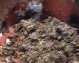 A picture of step 1 of Alu meethi (fenugreek leaves).
