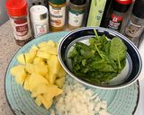 A picture of step 1 of Braised Potatoes with Spinach.
