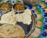 A picture of step 20 of Rajasthani Thali Ker Sangri Sabji Jodhpuri Aloo with Dal Paratha Chutney and Papad (Lunch Thali).